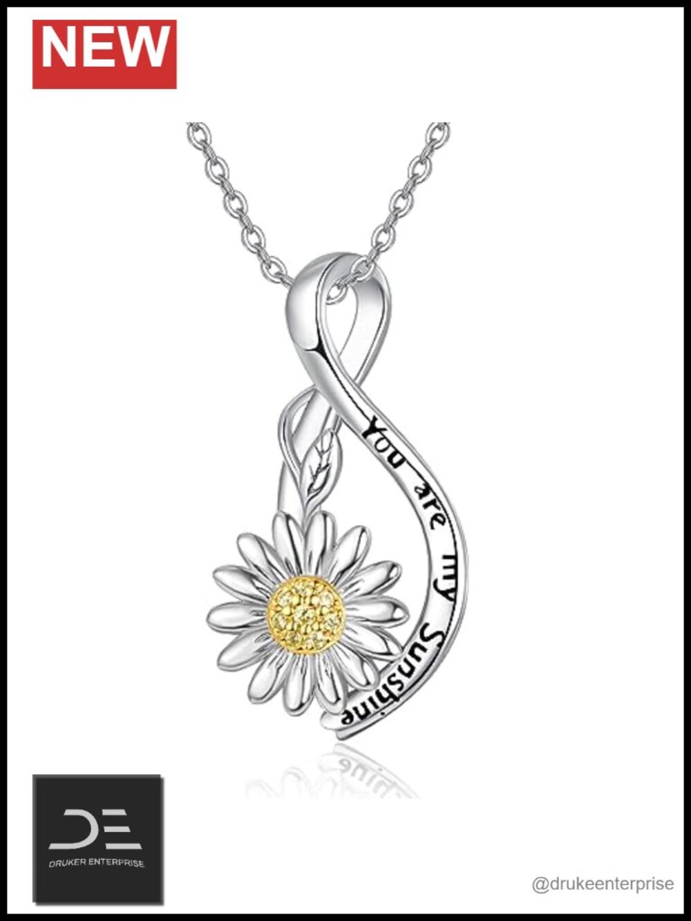 925 Sterling Silver Daisy Pendant Necklace You Are My Sunshine Women's Jewelry